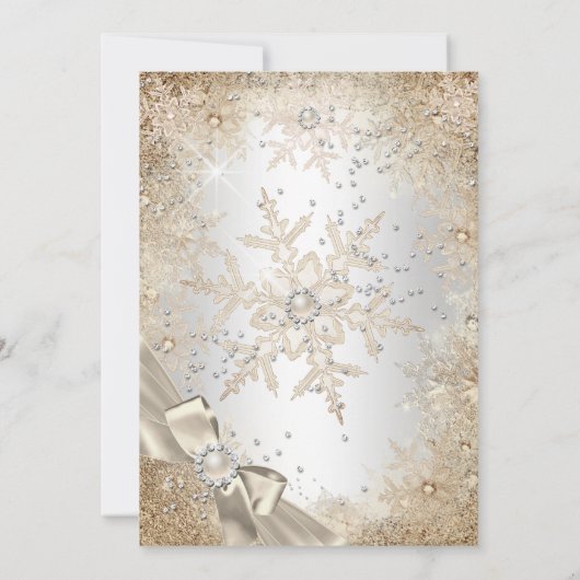 Fabulous 50 Silver Beige Cream Pearl Bow Snowflake Kaart (Achterkant)
