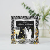 Fabulous 50 Silver Damask Black Birthday Party Kaart (Staand voorkant)