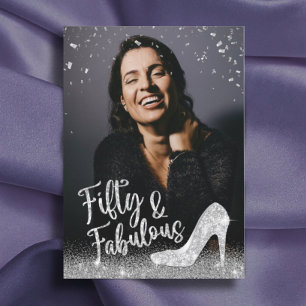 Fabulous 50 Silver Glitter Voeg uw foto van zaterd Kaart