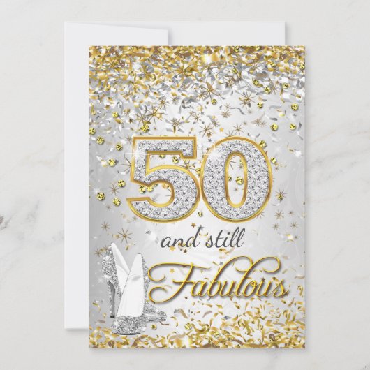 Fabulous 50 Silver Gold High Heels Kaart (Voorkant)