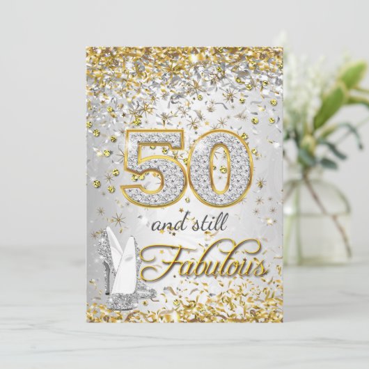 Fabulous 50 Silver Gold High Heels Kaart (Staand voorkant)