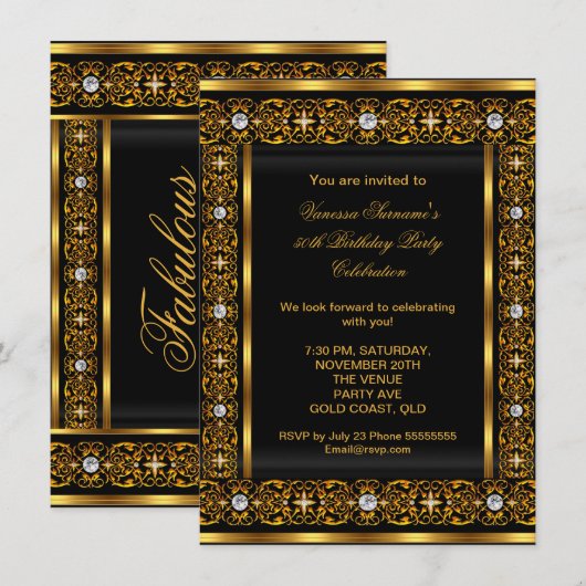 Fabulous 50 Super Elegant Diamond Gold Black 3 Kaart (Voorkant / Achterkant)