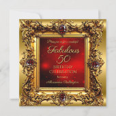 Fabulous 50 Verjaardag Regal Red Gold Gem Kaart (Voorkant)
