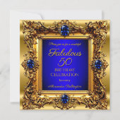 Fabulous 50 Verjaardag Royal Blue Gold Gem Kaart (Voorkant)