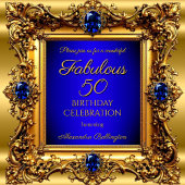 Fabulous 50 Verjaardag Royal Blue Gold Gem Kaart