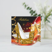 Fabulous 50 Voman's Red Gold Party Kaart (Staand voorkant)