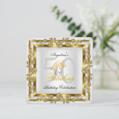 Fabulous 50 White Floral Gold Birthday Party Kaart (Staand voorkant)