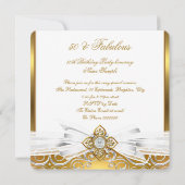 Fabulous 50 White Gold Damask Birthday Party Kaart (Achterkant)