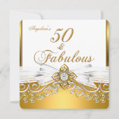 Fabulous 50 White Gold Damask Birthday Party Kaart (Voorkant)