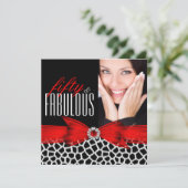 Fabulous 50 Wild Red Black Foto Birthday Party Kaart (Staand voorkant)