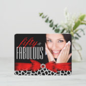 Fabulous 50 Wild Red Black Foto Birthday Party Kaart (Staand voorkant)