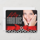 Fabulous 50 Wild Red Black Foto Birthday Party Kaart (Voorkant)