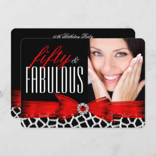 Fabulous 50 Wild Red Black Foto Birthday Party Kaart