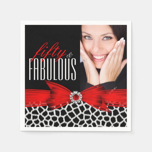 Fabulous 50 Wild Red Black Foto Birthday Party Servetten (Voorkant)