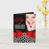 Fabulous 50 Wild Red Black Foto Happy Birthday Kaart (Gele Bloem)