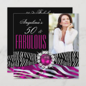 Fabulous 50 Zebra Black Pink Silver Birthday Party Kaart (Voorkant / Achterkant)
