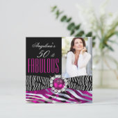 Fabulous 50 Zebra Black Pink Silver Birthday Party Kaart (Staand voorkant)