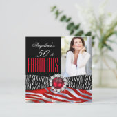 Fabulous 50 Zebra Black Red Silver Birthday Party Kaart (Staand voorkant)