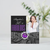 Fabulous 50 Zebra Black Silk Paars Birthday Party Kaart (Staand voorkant)