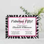Fabulous 50 Zebra Print & Roze Verjaardagsuitnodig Kaart (Staand voorkant)