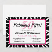 Fabulous 50 Zebra Print & Roze Verjaardagsuitnodig Kaart (Voorkant / Achterkant)