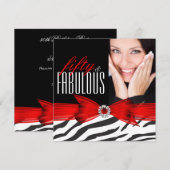 Fabulous 50 Zebra Red Black Foto Birthday Party Kaart (Voorkant / Achterkant)