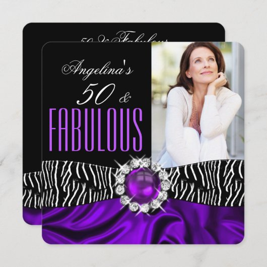 Fabulous 50 Zebra zwarte Paarse Zijderdag 2 Kaart (Voorkant / Achterkant)