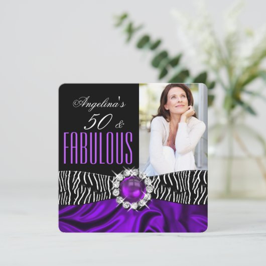 Fabulous 50 Zebra zwarte Paarse Zijderdag 2 Kaart (Staand voorkant)