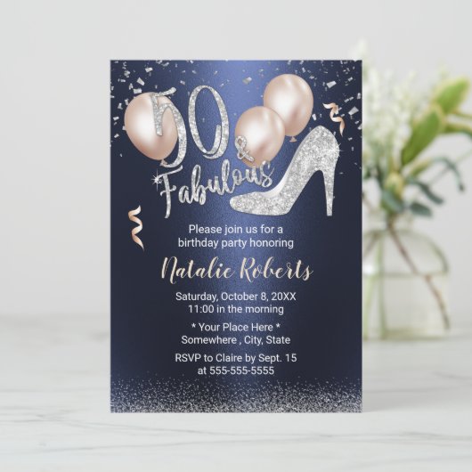 Fabulous 50 Zilver Hoge Heel Marine 50e Verjaardag Kaart (Staand voorkant)