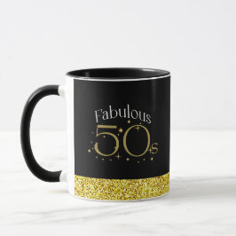 Fabulous 50s Chic Modern Script Zwart Goud Glitter Mok