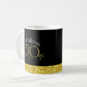 Fabulous 50s Chic Modern Script Zwart Goud Glitter Mok (Voorkant links)