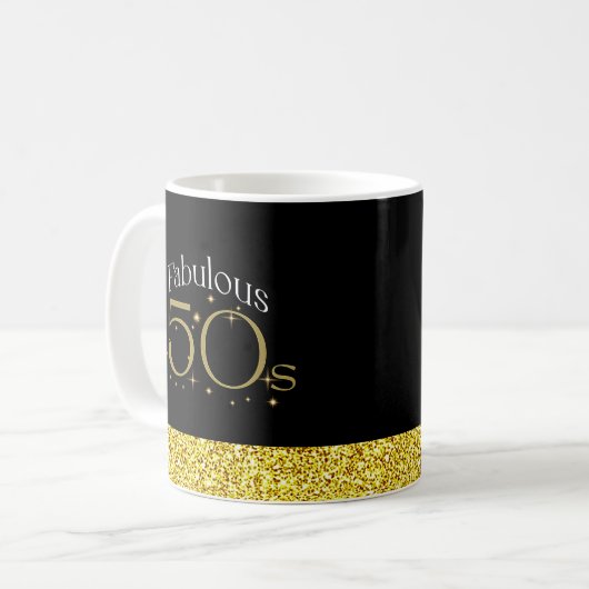 Fabulous 50s Chic Modern Script Zwart Goud Glitter Mok (Voorkant links)