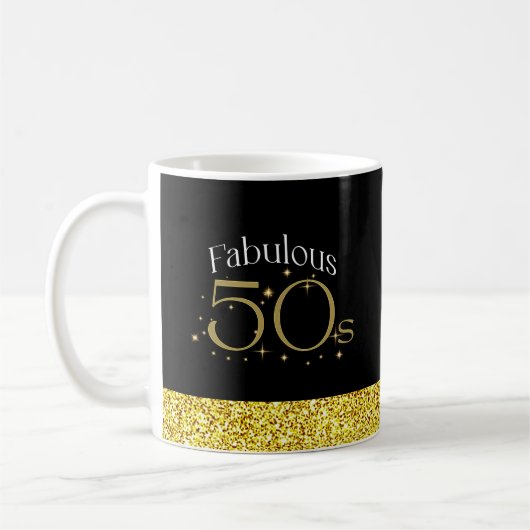 Fabulous 50s Chic Modern Script Zwart Goud Glitter Mok (Links)