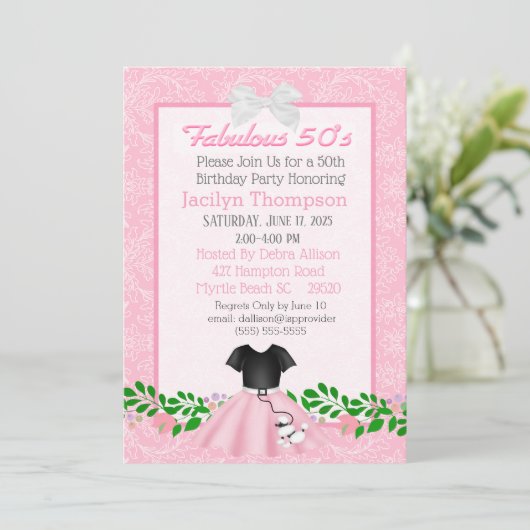 Fabulous 50s Poodle Rok Verjaardagsuitnodigingen Kaart (Staand voorkant)