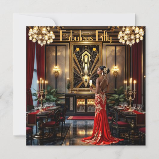 Fabulous 50ste Art Deco Vrouw Afro-Amerikaans Rood Kaart (Voorkant)