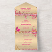 Fabulous 50ste verjaardag hoge hakken goud roze me all in one uitnodiging (Binnen)