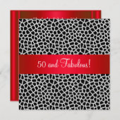 Fabulous 50th Animal Print Black White Party Kaart (Voorkant / Achterkant)