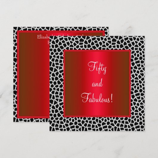 Fabulous 50th Animal Print Black White Party Kaart (Voorkant / Achterkant)