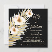 Fabulous 50th Beige White Black Floral Birthday Kaart (Voorkant)