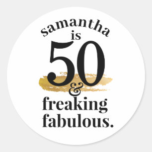 Fabulous 50th Birthday Black Gold Favor Ronde Sticker