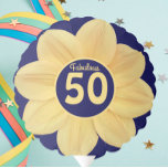 Fabulous 50th Birthday Blue and Yellow Floral Ballon<br><div class="desc">Vier een geweldige 50e verjaardagsmijlpaal met deze navulbare stijlballon die het foto-afbeelding van een gele Dahlia-bloem op een blauwe achtergrond bevat. Achterzijde is een effen blauwe kleur. Selecteer desgewenst de ballongrootte en selecteer een standaard die aan uw ballon moet worden bevestigd. Zoek naar andere overeenkomende objecten in de winkel.</div>
