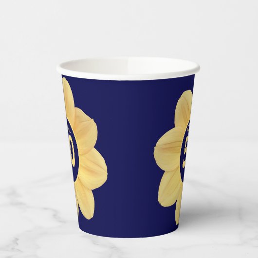 Fabulous 50th Birthday Blue and Yellow Floral Papieren Bekers (Links)