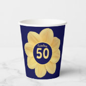 Fabulous 50th Birthday Blue and Yellow Floral Papieren Bekers (Voorkant)