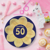 Fabulous 50th Birthday Blue and Yellow Floral Papieren Bordje (Feest)