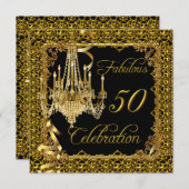 Fabulous 50th Birthday Celebration Black Gold Kaart (Voorkant / Achterkant)