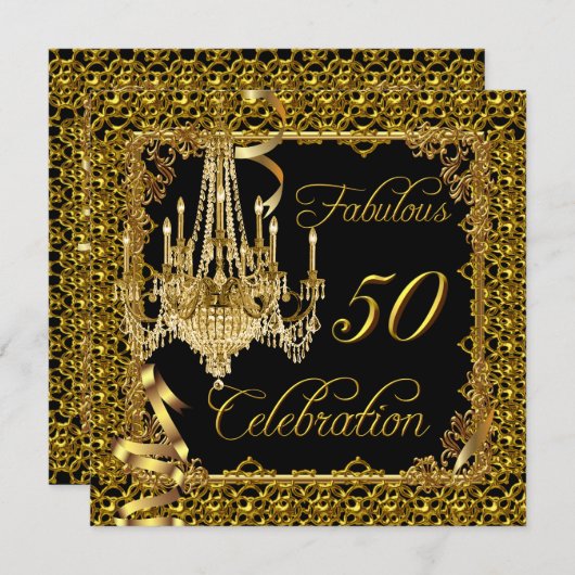 Fabulous 50th Birthday Celebration Black Gold Kaart (Voorkant / Achterkant)