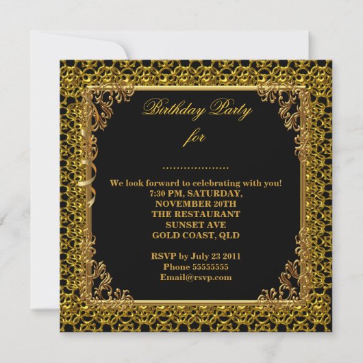 Fabulous 50th Birthday Celebration Black Gold Kaart (Achterkant)