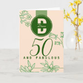 Fabulous 50th Birthday Monogram Floral Green&Beige Kaart (Gele Bloem)