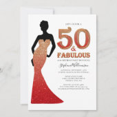 Fabulous 50th Birthday Ombre Glitter Gown Invitati Kaart (Voorkant)