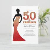 Fabulous 50th Birthday Ombre Glitter Gown Invitati Kaart (Staand voorkant)
